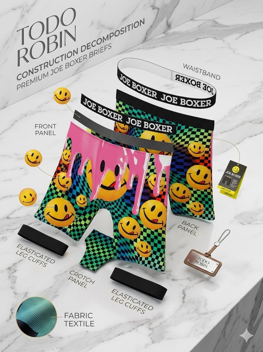 Joe Boxer Pink Drip & Green Checkerboard Smiley Boxer Briefs